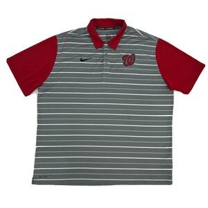 Washington Nationals Shirt Men's XXL 2XL Gray Red Nike BSBL‎ Dri-Fit Polo MLB